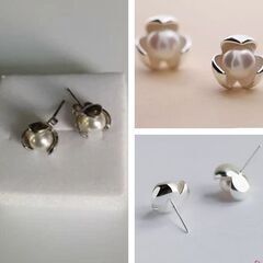 三つ葉のクローバー 幸運 フェイクパール ピアス（新品）の画像