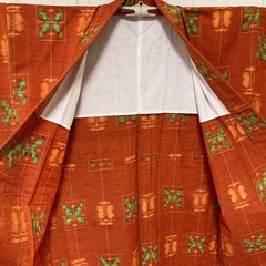 ②【新品未使用】着物 オレンジ レトロ リメイクの画像