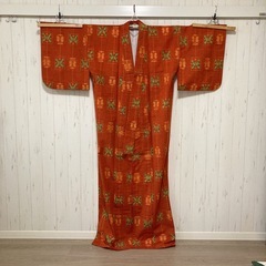 ②【新品未使用】着物 オレンジ レトロ リメイクの画像