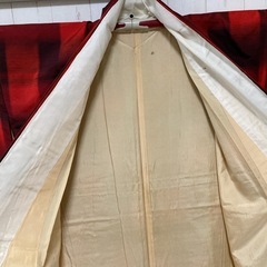 ④【新品未使用】着物 レトロ チェック 赤 茶色 リメイクの画像