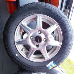 【JM911保管M】バリ溝！ 2024年製 DUNLOP WINTER MAXX WM02 ダンロップ ウィンターマックス 165/65R13 77Q BRIDGESTONE TOPRUNアルミホイール ブリヂストントップラン アルミホイール付きスタッドレスタイヤの画像