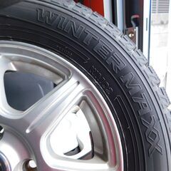 【JM911保管M】バリ溝！ 2024年製 DUNLOP WINTER MAXX WM02 ダンロップ ウィンターマックス 165/65R13 77Q BRIDGESTONE TOPRUNアルミホイール ブリヂストントップラン アルミホイール付きスタッドレスタイヤの画像