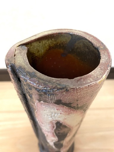 益子焼 筒花生 三宅洋司 造 四方桟 真田紐 (megsound) 武蔵溝ノ口の