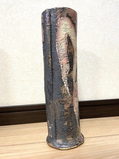 益子焼 筒花生 三宅洋司 造 四方桟 真田紐 (megsound) 武蔵溝ノ口の