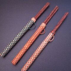 未使用品　アジアン雑貨　 編み込みカバー　木製箸 3膳の画像