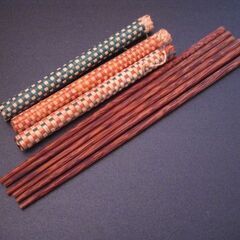 未使用品　アジアン雑貨　 編み込みカバー　木製箸 3膳の画像