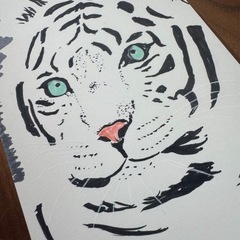 画伯のオリジナル★ホワイトタイガーイラストポストカードの画像