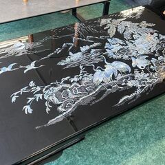螺鈿細工センターテーブル 座卓テーブル 中国家具 黒漆仕上げ W...