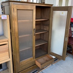 ヴィンテージ　チェッカーガラスキャビネット　昭和レトロ 　の画像