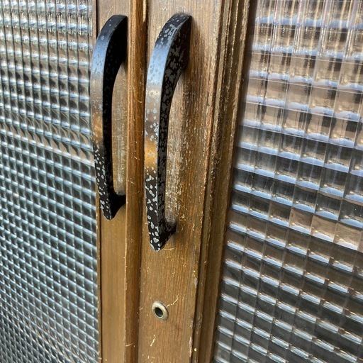 ヴィンテージ　チェッカーガラスキャビネット　昭和レトロ 　