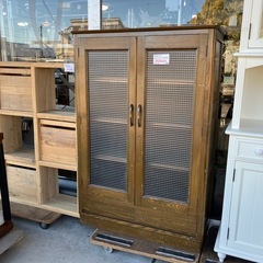 ヴィンテージ　チェッカーガラスキャビネット　昭和レトロ 　の画像