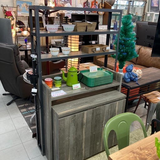 木目調キッチンキャビネット3点セット