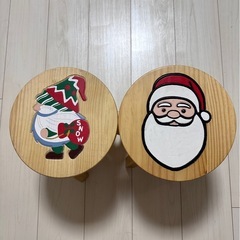 木製 椅子 イス 家具 ラウンドスツール 丸椅子　クリスマス　2つセットの画像