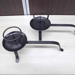 手燭 一対 茶道具 夜咄 茶事 表千家 裏千家 武者小路千家 持ち手付き 鉄製 蝋燭立て 苫小牧西店の画像