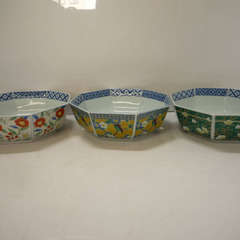 ☆▲八角鉢　3個セット　花柄　鉢　中鉢　盛り鉢　箸付き　陶器　和食器の画像