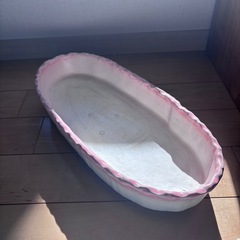 いけばな 花器　楕円形ロング　ピンク縁　生け花　フラワーベース　オブジェの画像