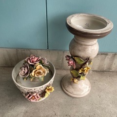 レトロ 陶器 カポディモンテ フランス 陶花 置物 ジャンク 欠けあり　高さ75ｃｍの画像