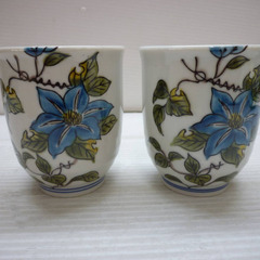 ☆▲九谷焼　永芳作　湯呑　湯呑み　茶器　カップ　コップ　陶器　花絵　伝統工芸品　2個セット　lの画像