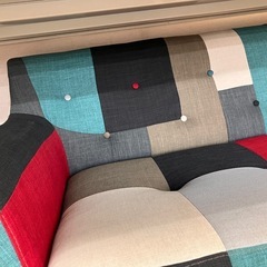 🪩モダンデコ🪩2人掛けソファ🪩パッチワークデザイン🪩カラフル🪩オットマン付き🪩2678の画像