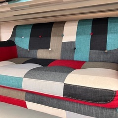 🪩モダンデコ🪩2人掛けソファ🪩パッチワークデザイン🪩カラフル🪩オットマン付き🪩2678の画像