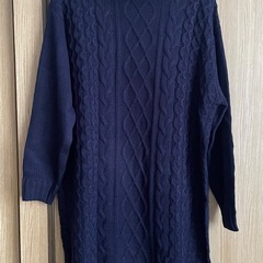 【未使用‼️ 】zootieケーブル編み タートル ニットワンピース ネイビー Fサイズの画像