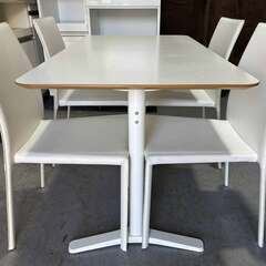 人気白色Ikeaダイニングテーブル＆あずま工芸ブライトスタッキングチェア4脚セットUsedの画像