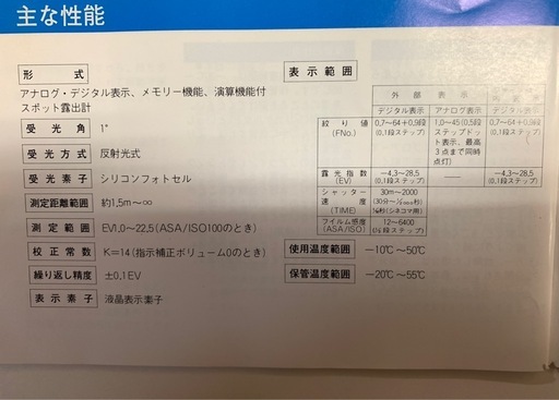 ミノルタ　スポットメーターM