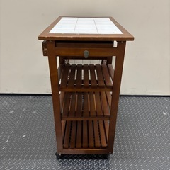 キッチンワゴン　スチールバスケットワゴン　木製　キャスター付きの画像
