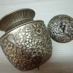 ☆▲七宝模様　香炉　鍛栄香炉　アンティーク　金工　鍛栄造　fの画像