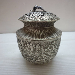 ☆▲七宝模様　香炉　鍛栄香炉　アンティーク　金工　鍛栄造　fの画像