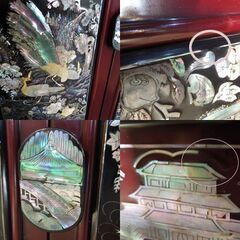 螺鈿細工 幅154cm アンティーク調 花鳥図 飾り棚 サイドボード キャビネット 新道東店の画像