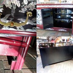 螺鈿細工 幅154cm アンティーク調 花鳥図 飾り棚 サイドボード キャビネット 新道東店の画像