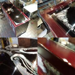 螺鈿細工 幅154cm アンティーク調 花鳥図 飾り棚 サイドボード キャビネット 新道東店の画像