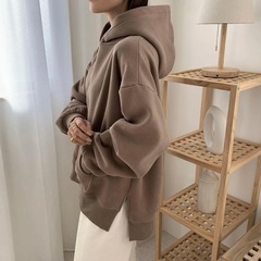 BLATE 裏起毛 ボリューム フード パーカー モカブラウンの画像