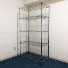 5段ワイヤーラック美品 スチールラック本体 脚部アジャスター付き 収納棚メタルラック 耐荷重約500㎏ システムラックの画像