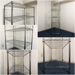 5段ワイヤーラック美品 スチールラック本体 脚部アジャスター付き 収納棚メタルラック 耐荷重約500㎏ システムラックの画像