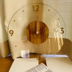 壁掛時計　直径30センチ　クリア　木目風　リビング時計の画像