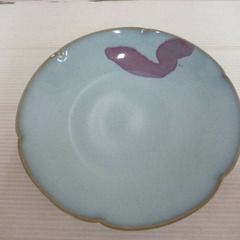 ☆▲芳作　鉤窯　輪花鉢　皿　大皿　鉢　陶器　工芸品　共箱　gの画像