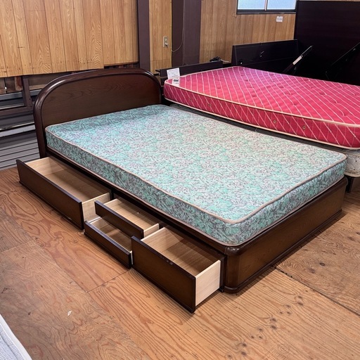 A1834?配送♻️組み立て?‼️セミダブルセットドレス付き引き出しあり?