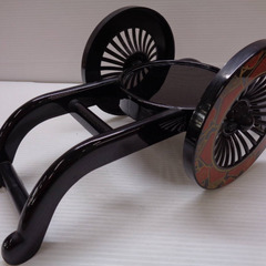 ★▲九谷焼　岳山　金彩色絵花鳥紋　御所車　花台付き　花瓶　花器　花入　飾壺　石川県　床飾り　置物　飾物★bの画像