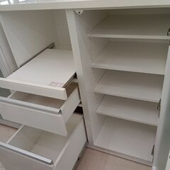 リユースのサカイ栃木店★ジモティ割あり★  食器棚 ホワイト W88×D50×H101.5 クリーニング済み TC11855の画像