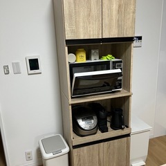 食器棚 コンセント付き レンジ台 幅59cm 木製 オークの画像