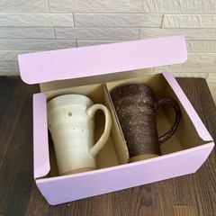 ✨新品 未使用品✨ 陶磁器 マグカップ　ドット柄　白＆茶色ペア2個セット　ビアジョッキ　　の画像