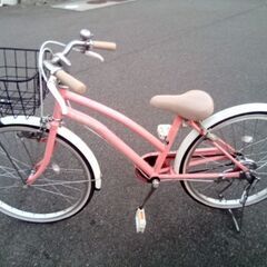 22インチ　白/ピンク　女の子自転車　LEDライトの画像