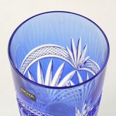 美品 HOYA 色被クリスタル 水割りグラス CTN627 青被せ 切子 桐箱付き 札幌市 清田区 平岡の画像