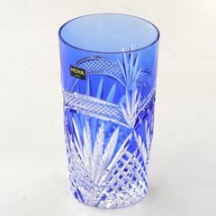 美品 HOYA 色被クリスタル 水割りグラス CTN627 青被せ 切子 桐箱付き 札幌市 清田区 平岡の画像