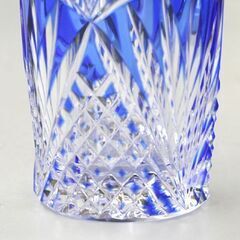 美品 HOYA 色被クリスタル 水割りグラス CTN627 青被せ 切子 桐箱付き 札幌市 清田区 平岡の画像