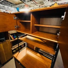 【16万円】 BROWN ハビタ キッチンボード エス キッチン収納 食器棚 カップボード レンジ台 キャビネット スライド棚 木製 北欧 ミッドセンチュリー 収納家具 kitchen board cupboard cabinet storage shelf mid-century modern wooden furnitureの画像