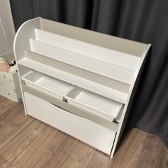 絵本棚 Lampy(ランピー) 白　幅83cm 絵本ラック 本棚 ブックラック ブックシェルフ おもちゃ箱 おもちゃ収納 子供部屋 キャスター付き 引き出し クリスマスの画像