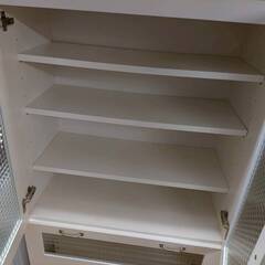 カップボード 食器棚 ホワイト パターンガラスの画像